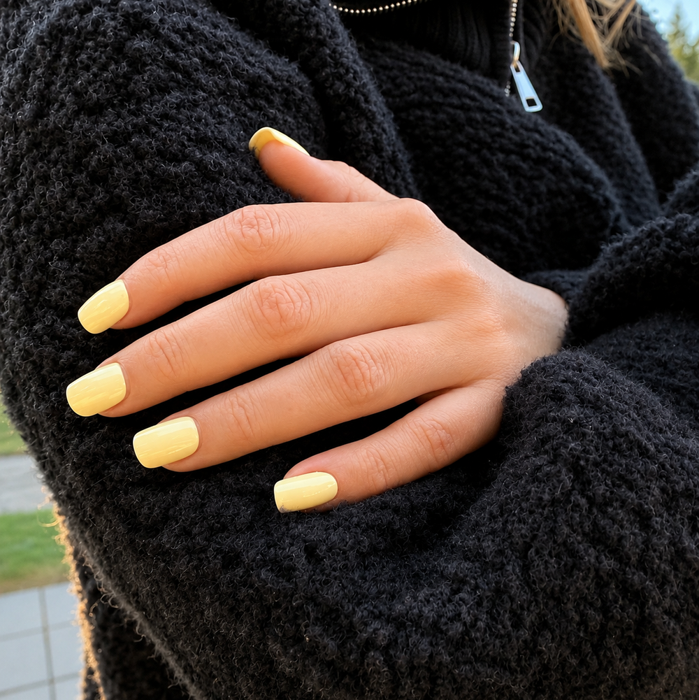 Butter yellow press on nails met glossy finish