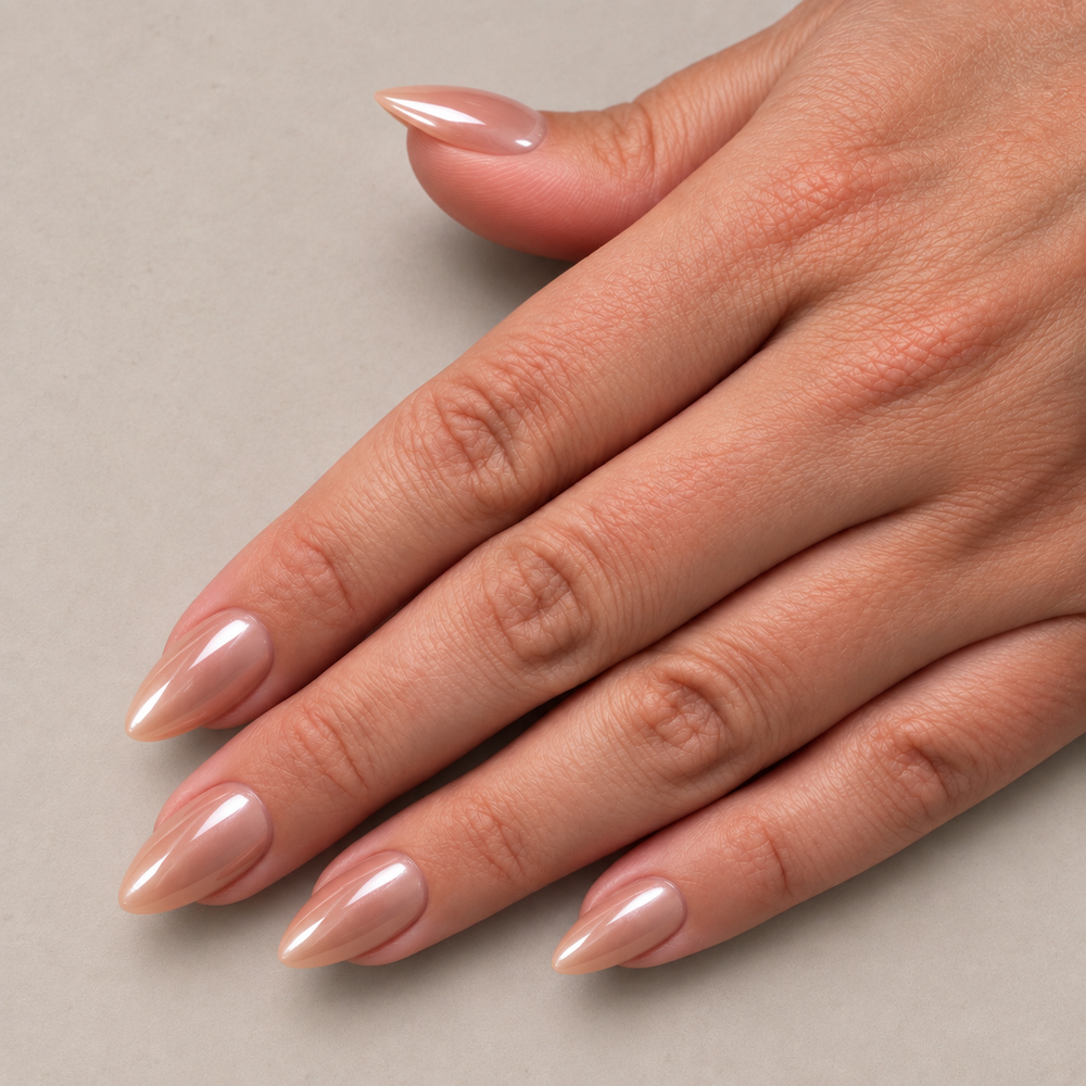 Medium Amandel Shimmer Nude Press On Nagels