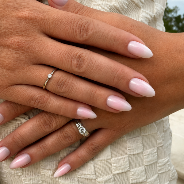 Milky white press on nails met glossy finish