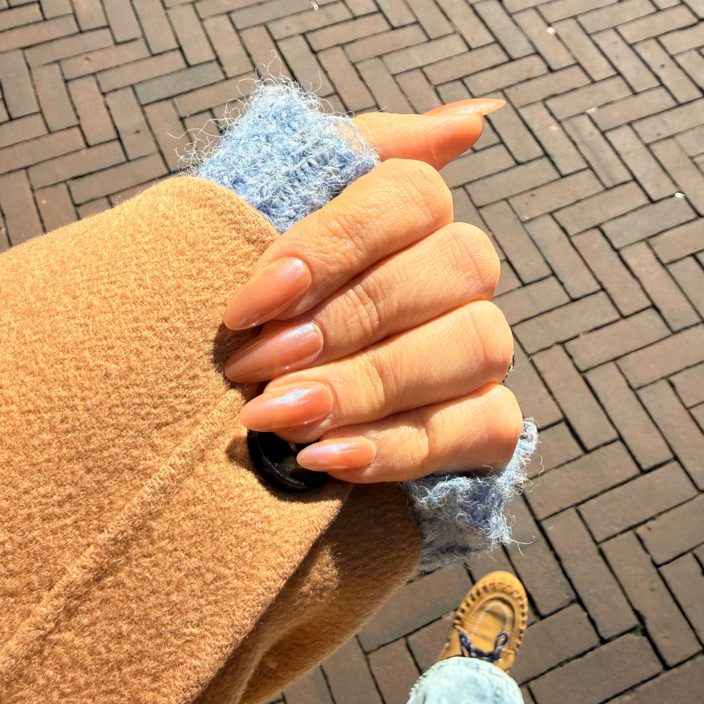 Lange press on nagels nude natuurlijke nepnagels