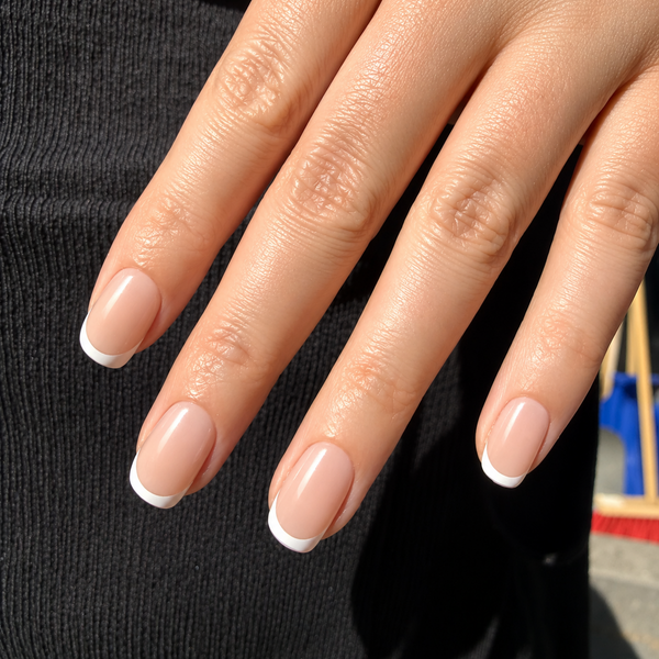 Natuurlijke nude plaknagels met witte french tip