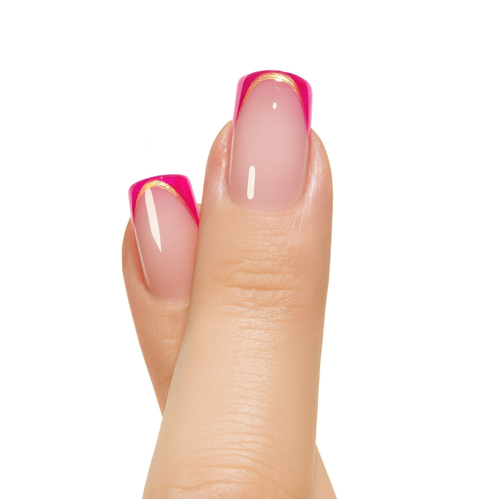 French press on nagels met hot pink tip. Pink Drip Freaky Nails