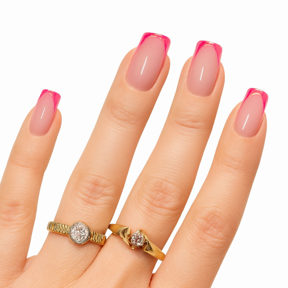 French press on nagels met hot pink tip. Pink Drip Freaky Nails