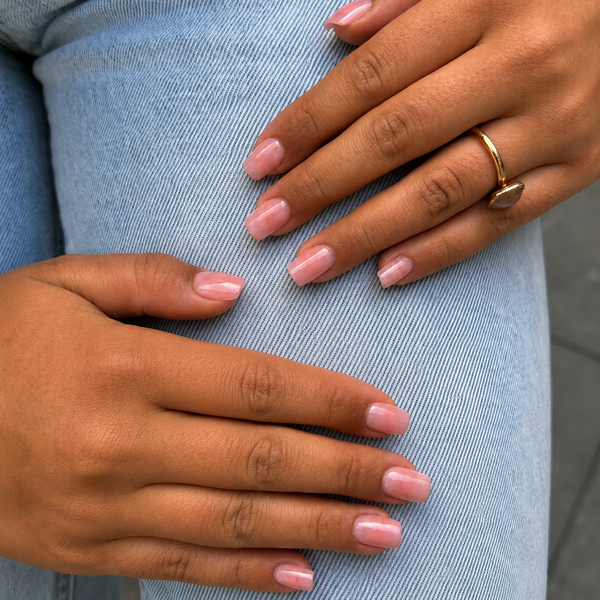 Roze glazed press on nails met glossy finish
