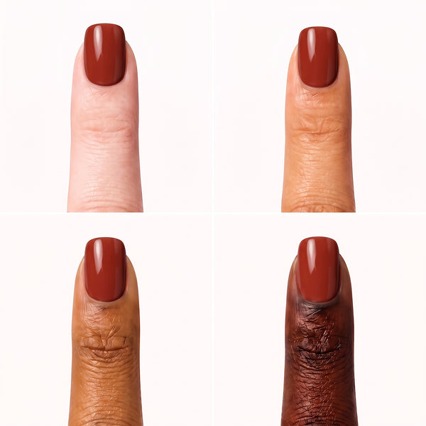 Terracotta press on nagels op verschillende huidtinten