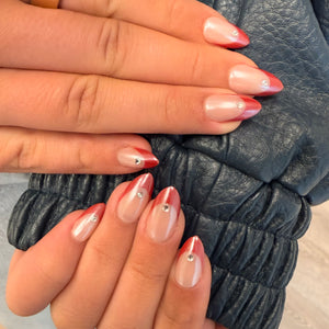 Velvet Flame rode chrome almond press on nails