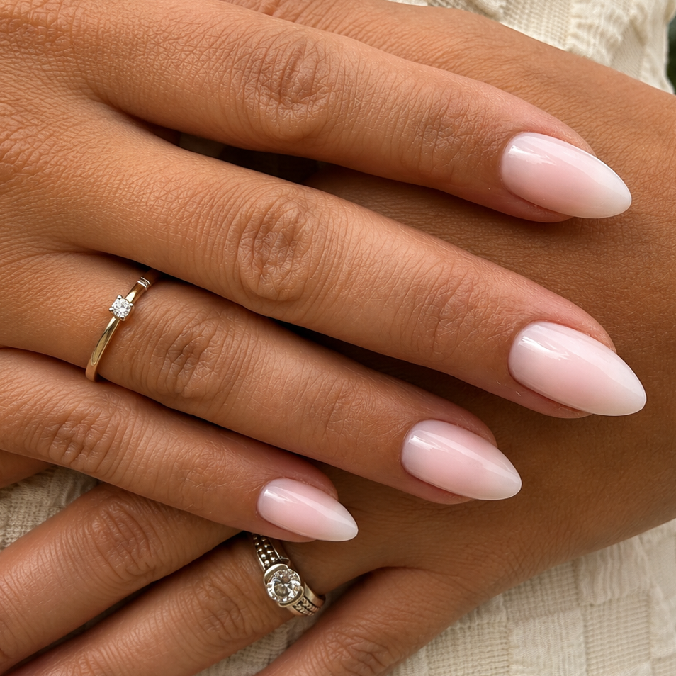 Milky white press on nails met glossy finish